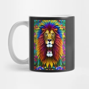 Colorful Lion with flowers surrealist impressionist style Chambala paradise Mug